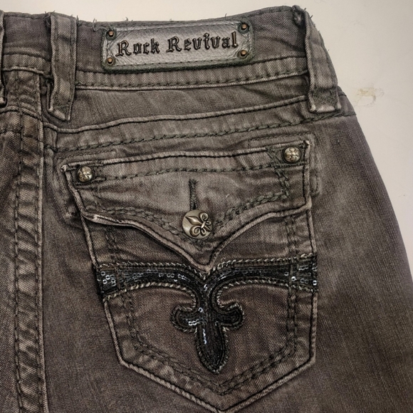 Rock Revival Skinny Jean, Women Gray, Pockets, Black Sequin, Celline, 29 - Picture 6 of 15
